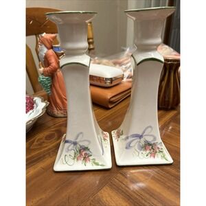 Le Fauna Hand painted Floral Candle Holders 8 Inches Vintage‎ Set 2